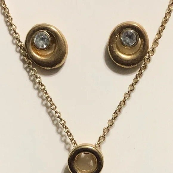 Oval Pendant Necklace & Circle Earring Set Gold Tone - Picture 4 of 7